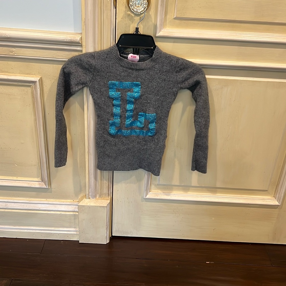 Girls Cashmere Grey and Blue Sweater